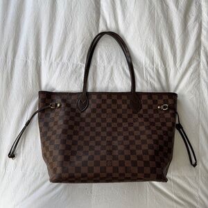 Authentic Louis Vuitton Damier Ebene Neverfull MM Tote W/Pouch